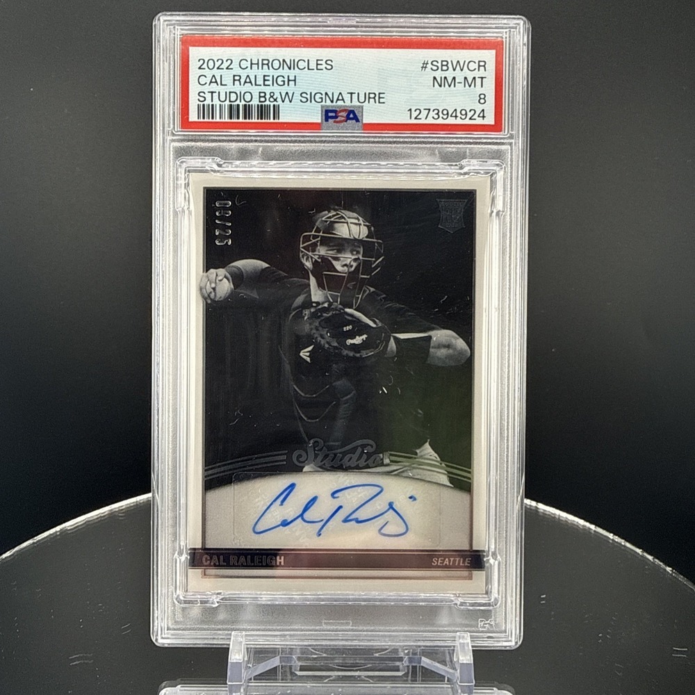 2022 Panini Cal Raleigh | Studio BW Signature /25 On-Card Auto | PSA 8 RC